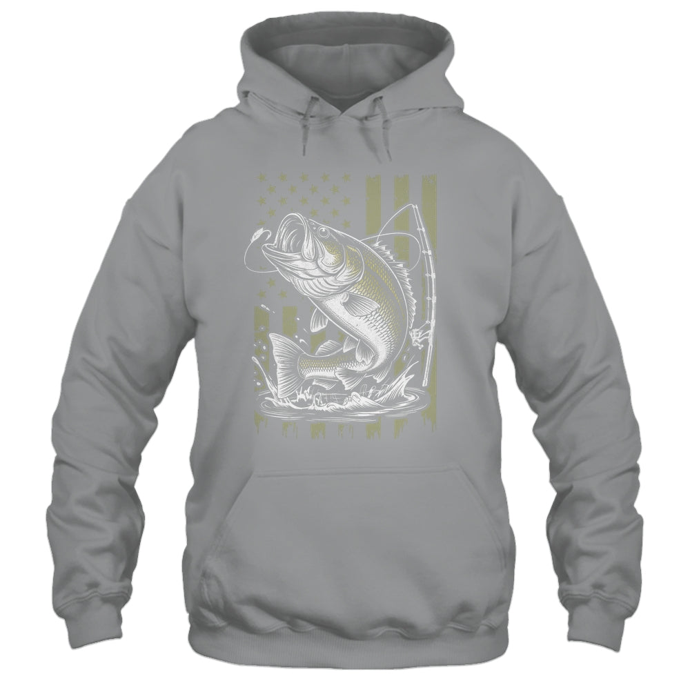 Fishing Camo Bass Fish American Flag Boy Men Fisherman Shirt & Hoodie | teecentury