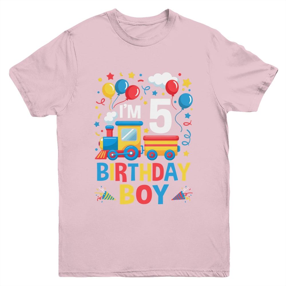 Five 5yr 5th Kids Boys Girls Train Birthday Boy 5 Years Old Youth Shirt | teecentury