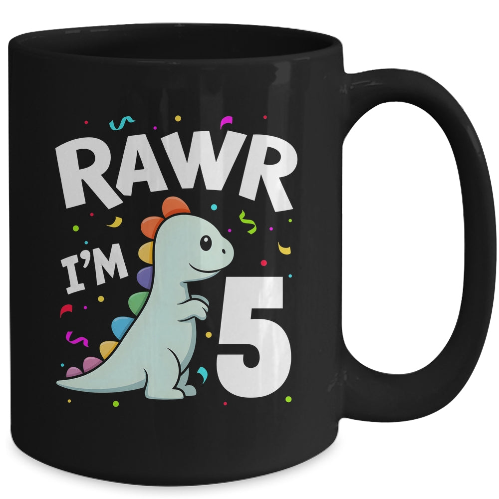 Five Rawr I'm 5 Years Old T Rex Dinosaur 5th Birthday Boys Mug | teecentury
