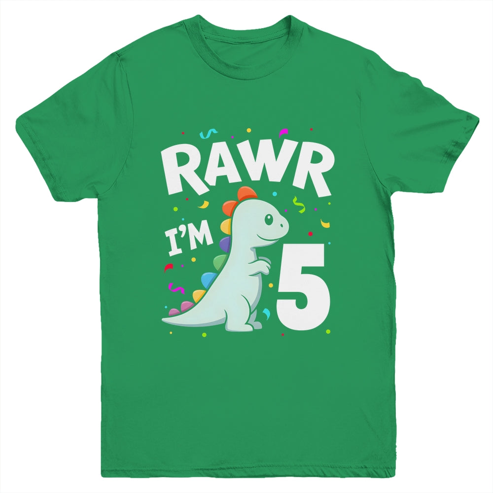 Five Rawr I'm 5 Years Old T Rex Dinosaur 5th Birthday Boys Youth Shirt | teecentury