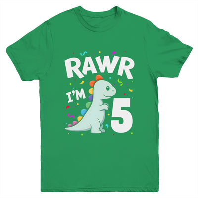 Five Rawr I'm 5 Years Old T Rex Dinosaur 5th Birthday Boys Youth Shirt | teecentury