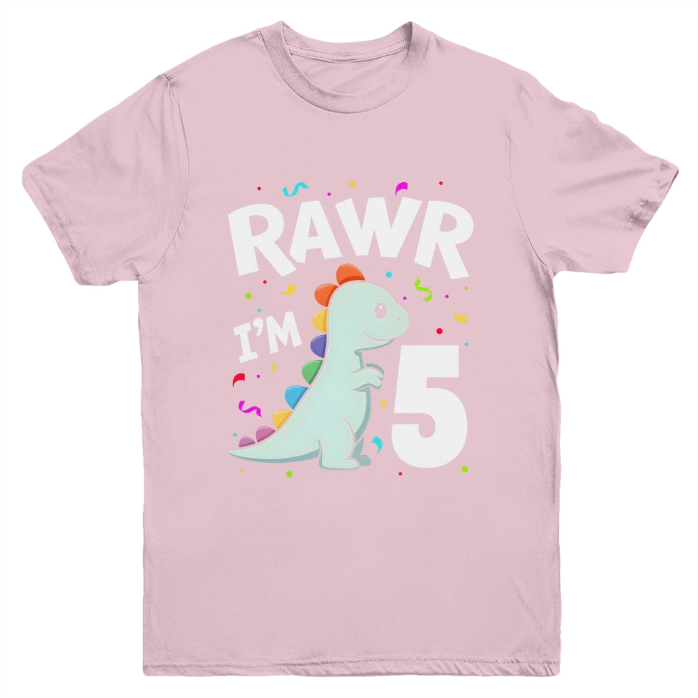 Five Rawr I'm 5 Years Old T Rex Dinosaur 5th Birthday Boys Youth Shirt | teecentury