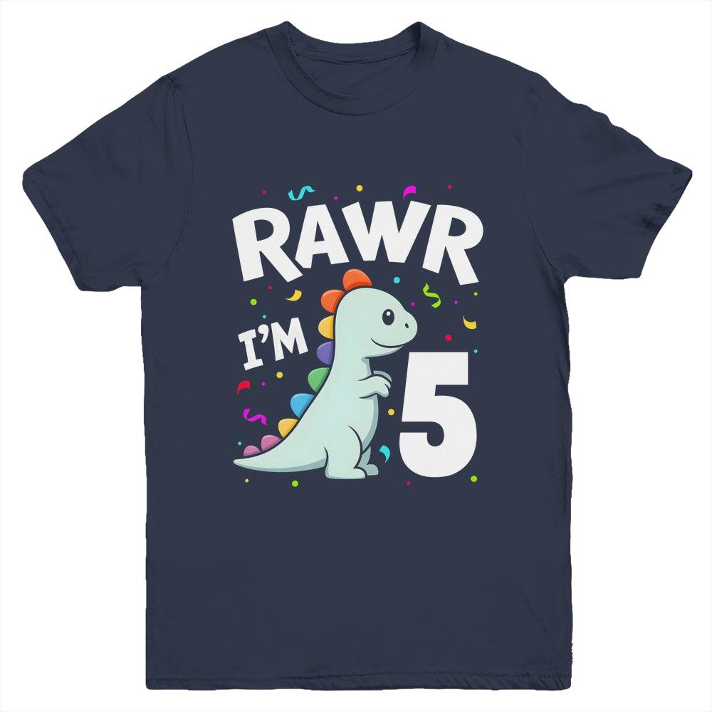 Five Rawr I'm 5 Years Old T Rex Dinosaur 5th Birthday Boys Youth Shirt | teecentury