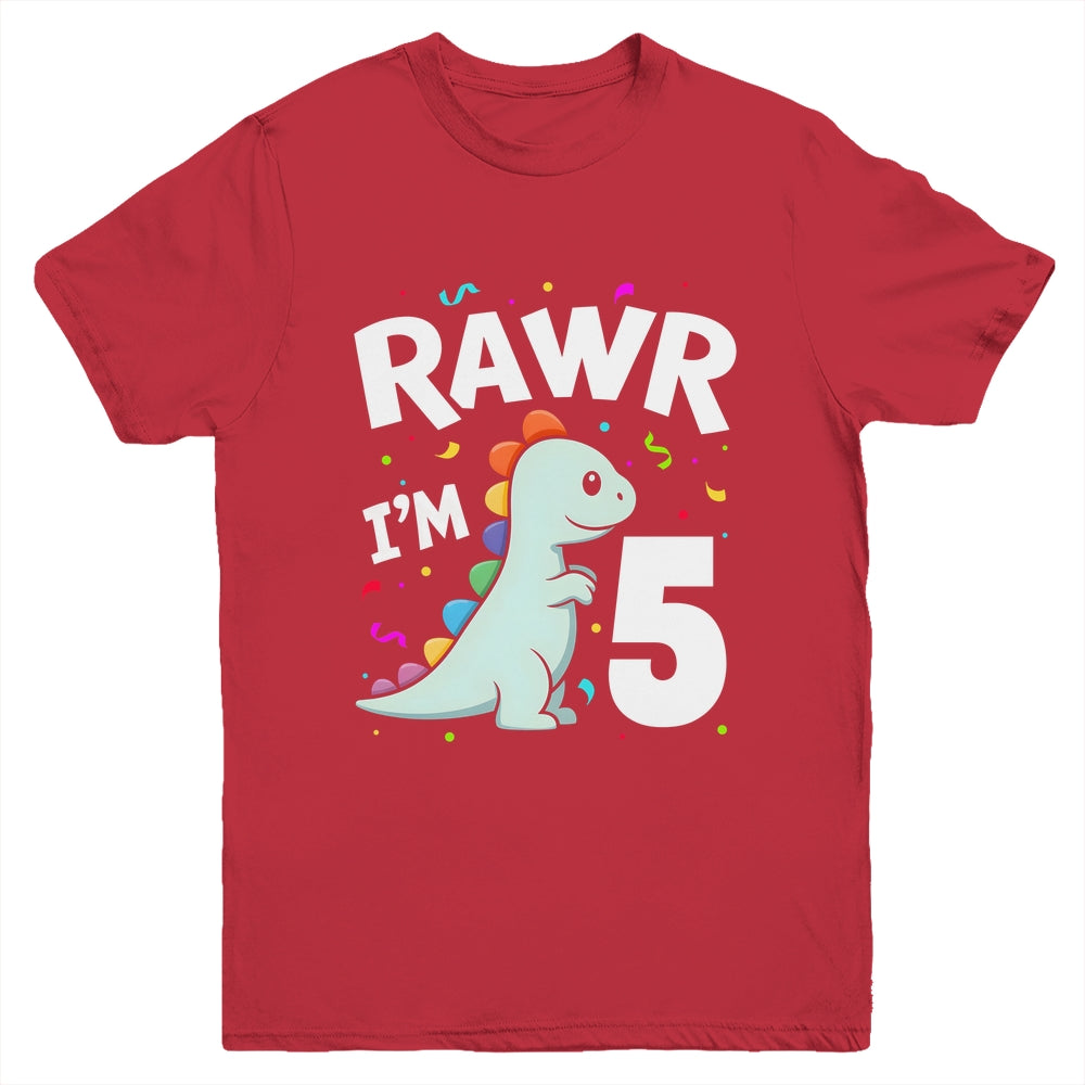 Five Rawr I'm 5 Years Old T Rex Dinosaur 5th Birthday Boys Youth Shirt | teecentury