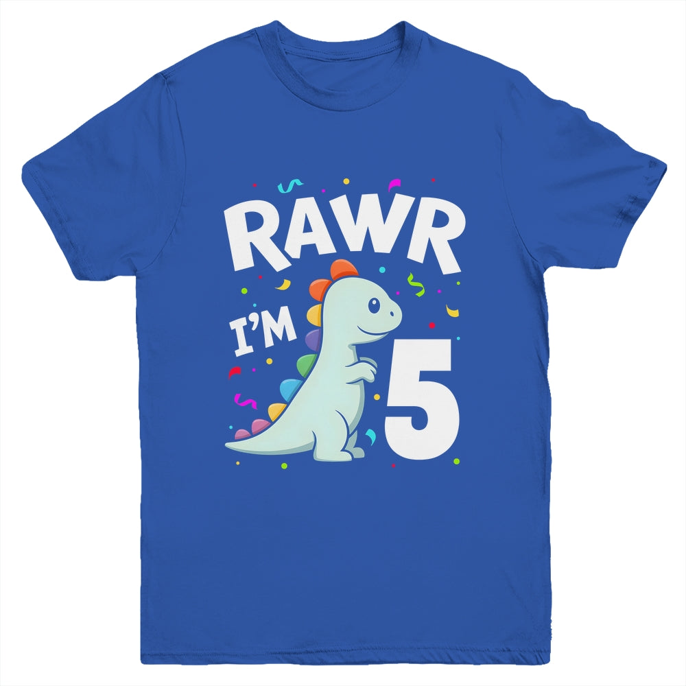 Five Rawr I'm 5 Years Old T Rex Dinosaur 5th Birthday Boys Youth Shirt | teecentury