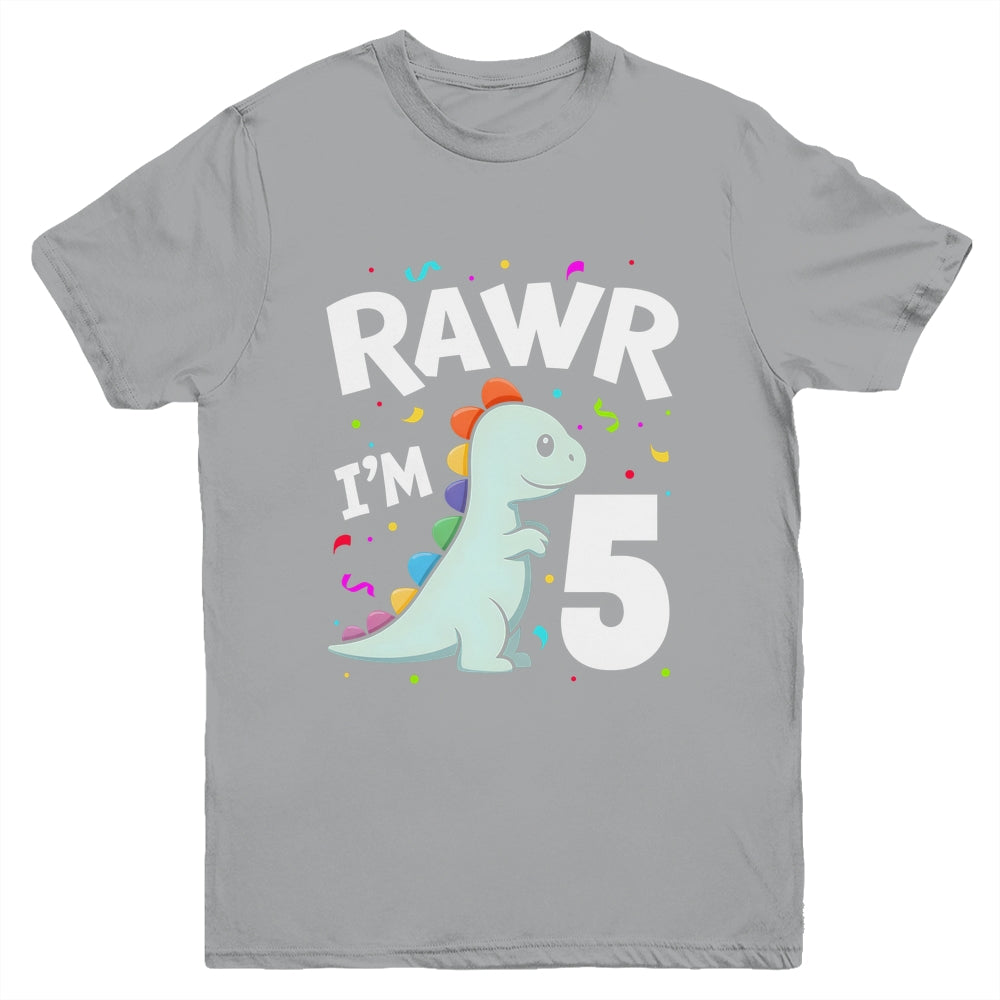 Five Rawr I'm 5 Years Old T Rex Dinosaur 5th Birthday Boys Youth Shirt | teecentury