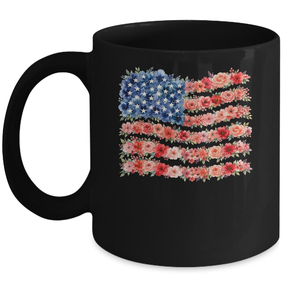 Floral American Flag Flowers Wildflowers 4Th Of July Mug | teecentury