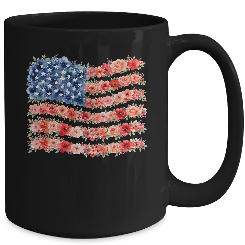 Floral American Flag Flowers Wildflowers 4Th Of July Mug | teecentury