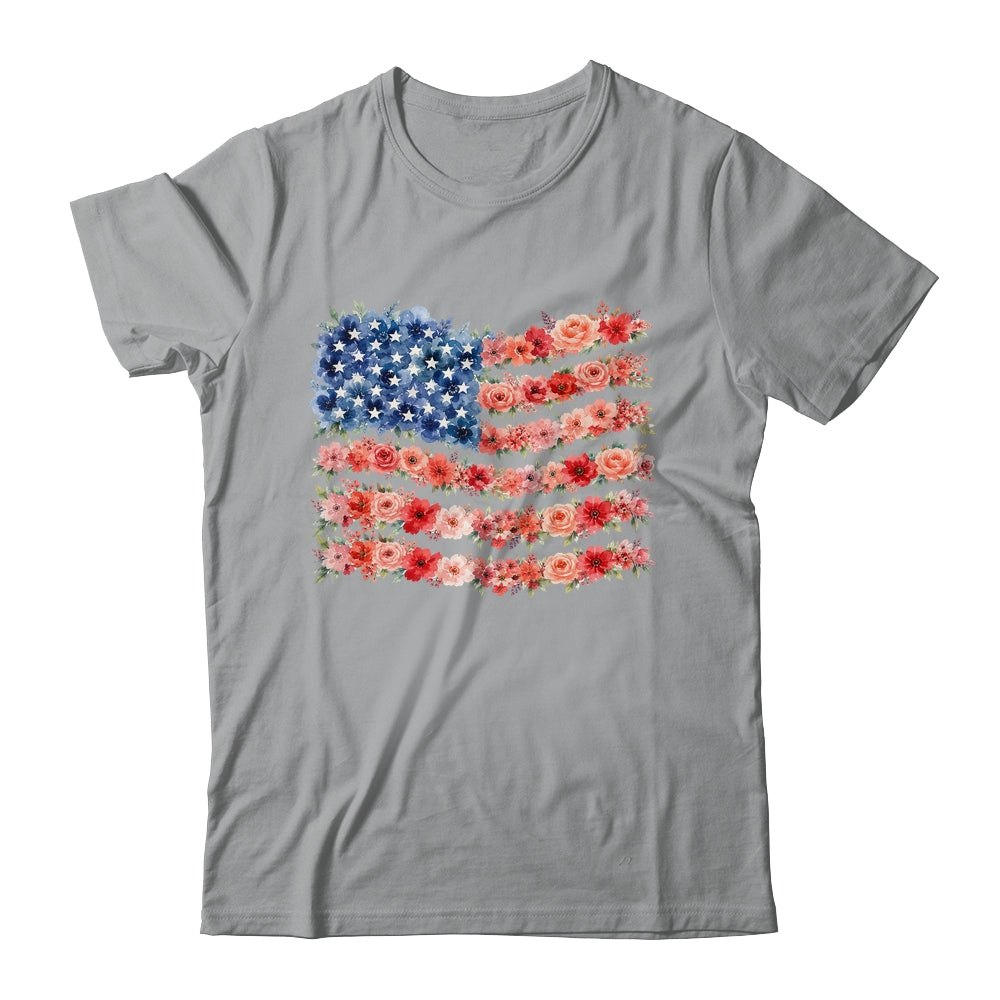 Floral American Flag Flowers Wildflowers 4Th Of July Shirt & Tank Top | teecentury