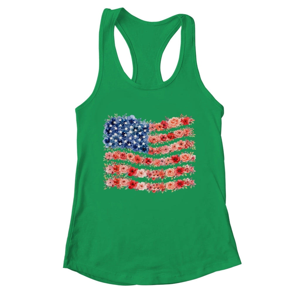 Floral American Flag Flowers Wildflowers 4Th Of July Shirt & Tank Top | teecentury