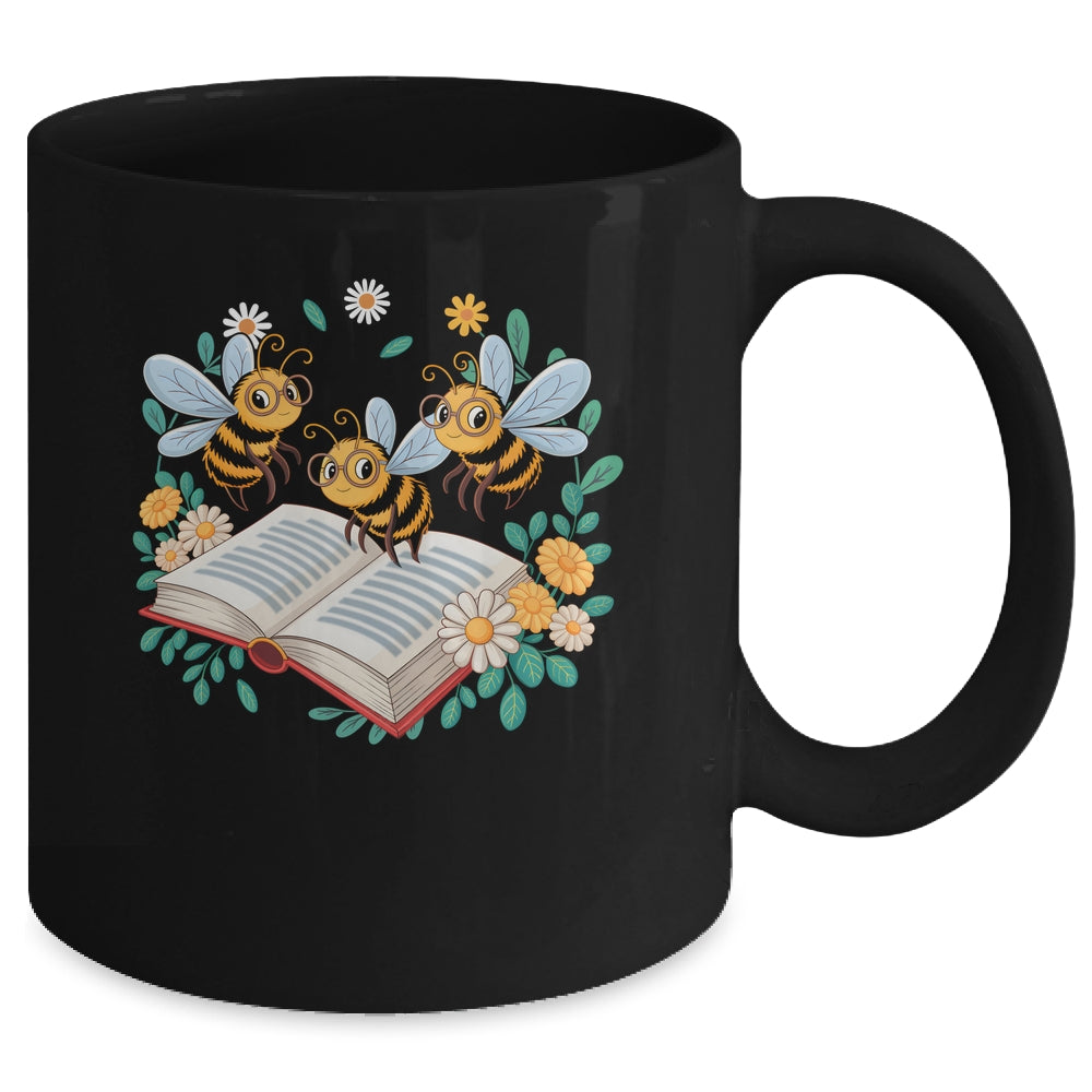 Floral Bee Reading Book Wildflower Bookish Librarian Bookworm Mug | teecentury