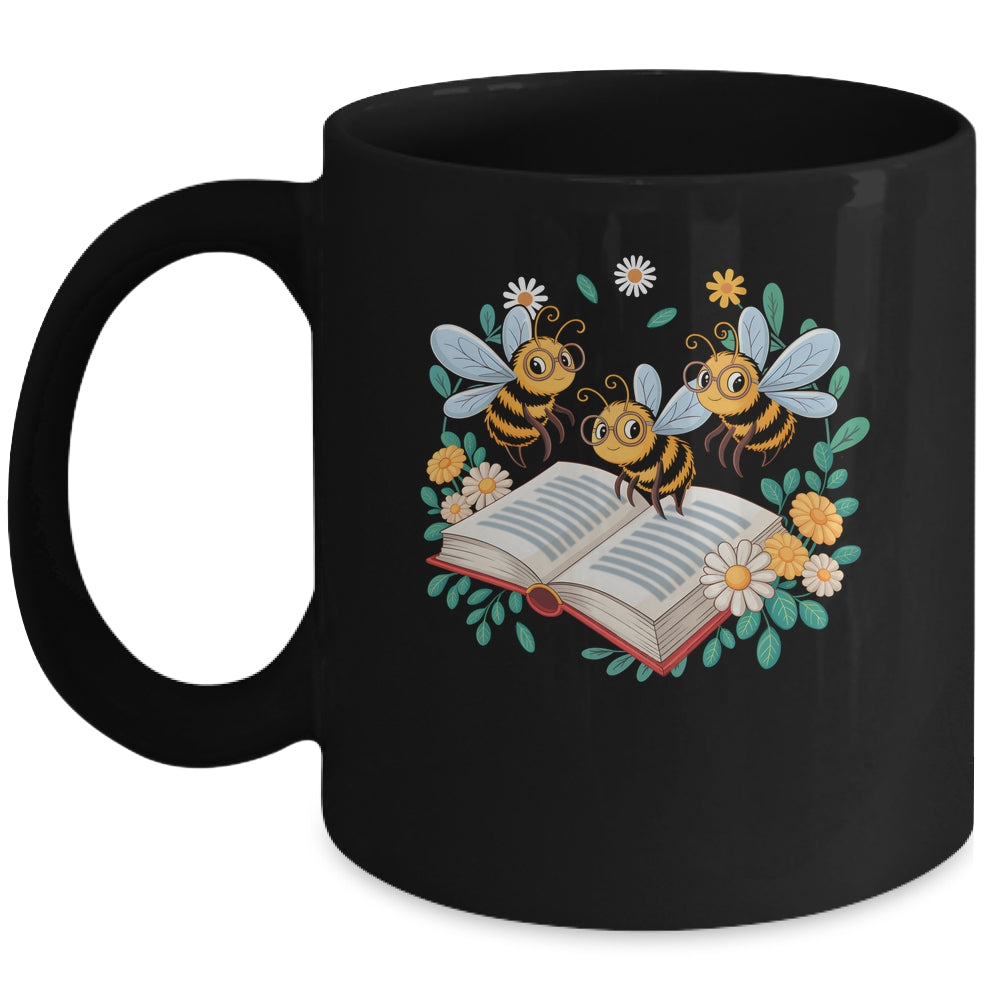 Floral Bee Reading Book Wildflower Bookish Librarian Bookworm Mug | teecentury