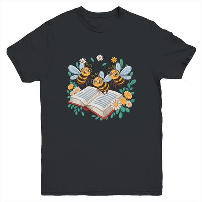 Floral Bee Reading Book Wildflower Bookish Librarian Bookworm Youth Shirt | teecentury