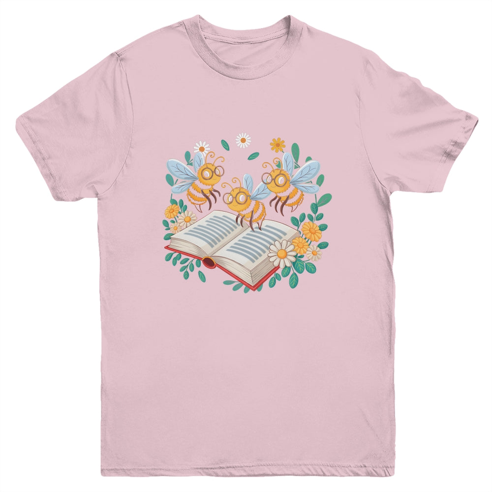 Floral Bee Reading Book Wildflower Bookish Librarian Bookworm Youth Shirt | teecentury