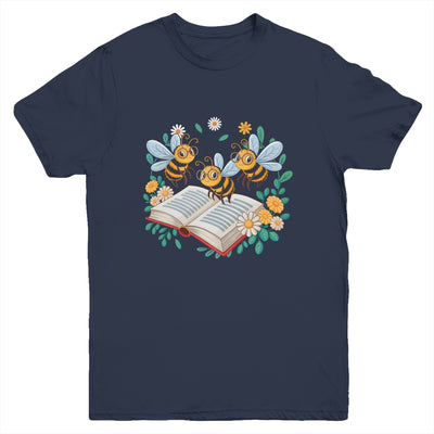 Floral Bee Reading Book Wildflower Bookish Librarian Bookworm Youth Shirt | teecentury