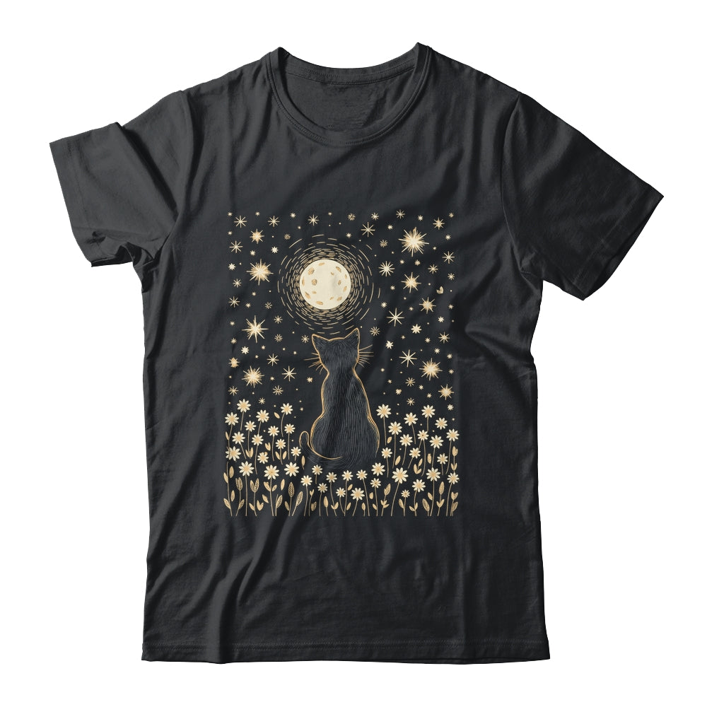 Floral Black Cat And Moon Halloween Cottagecore Aesthetic Shirt & Sweatshirt | teecentury