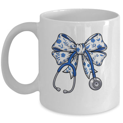 Floral Blue Coquette Bow Nurse Stethoscope Nursing Doctor Mug | teecentury