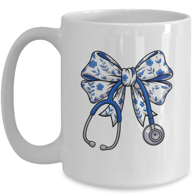 Floral Blue Coquette Bow Nurse Stethoscope Nursing Doctor Mug | teecentury