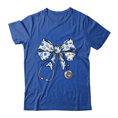 Floral Blue Coquette Bow Nurse Stethoscope Nursing Doctor Shirt & Tank Top | teecentury