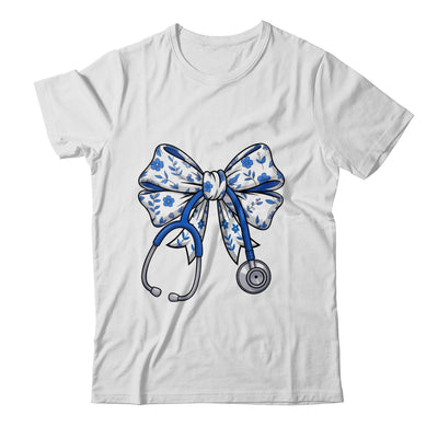 Floral Blue Coquette Bow Nurse Stethoscope Nursing Doctor Shirt & Tank Top | teecentury