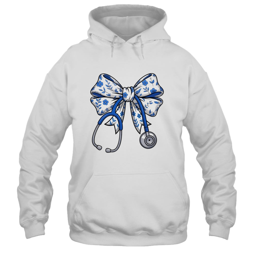 Floral Blue Coquette Bow Nurse Stethoscope Nursing Doctor Shirt & Tank Top | teecentury