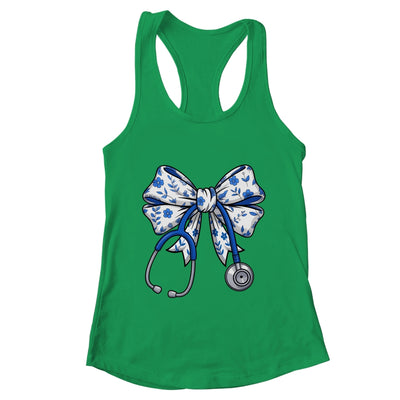 Floral Blue Coquette Bow Nurse Stethoscope Nursing Doctor Shirt & Tank Top | teecentury