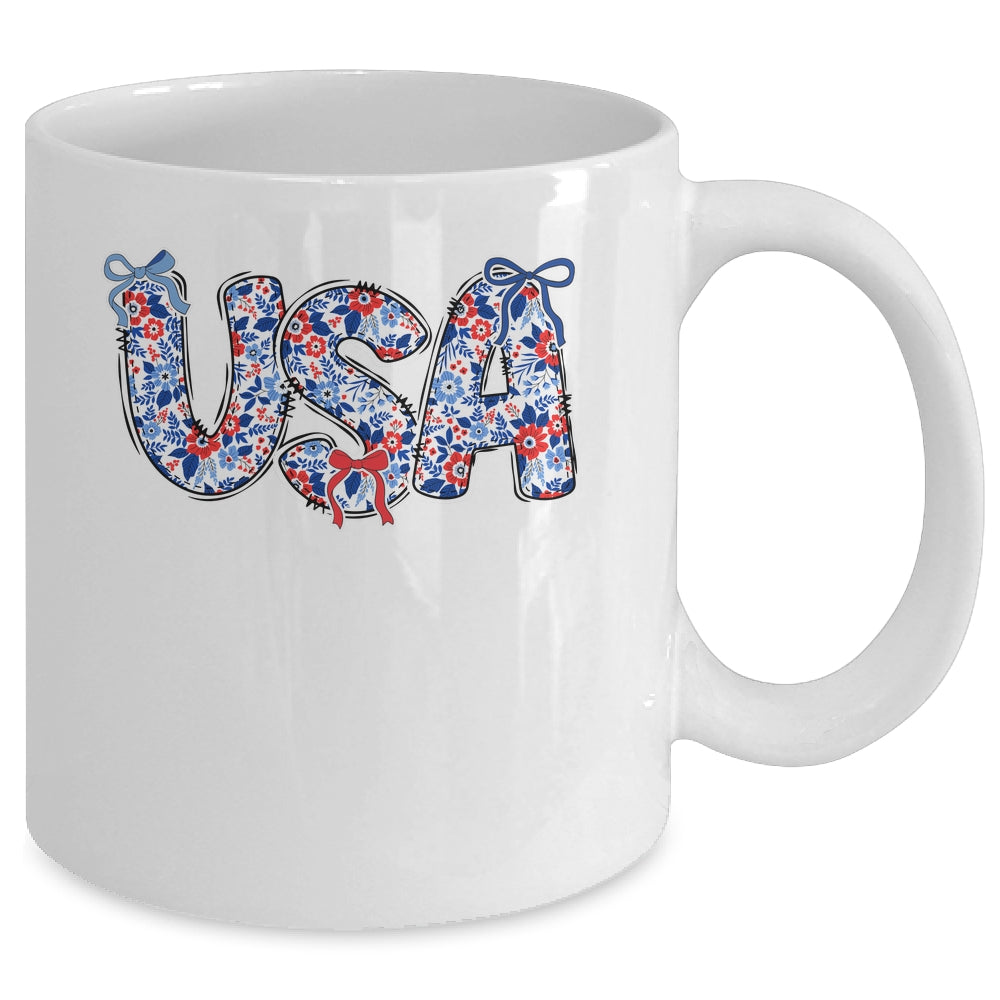 Floral Coquette USA Retro America 4th Of July Patriotic Girl Mug | teecentury