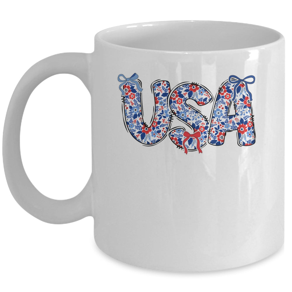 Floral Coquette USA Retro America 4th Of July Patriotic Girl Mug | teecentury
