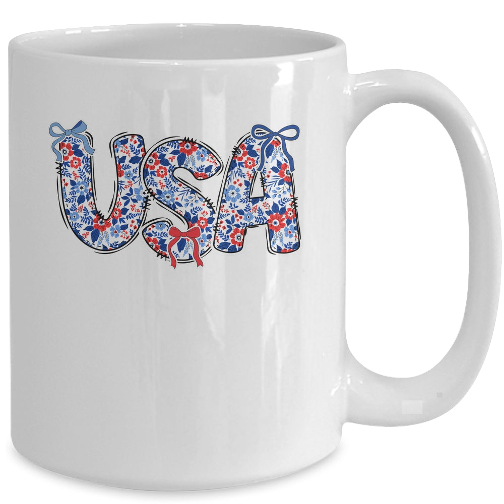Floral Coquette USA Retro America 4th Of July Patriotic Girl Mug | teecentury