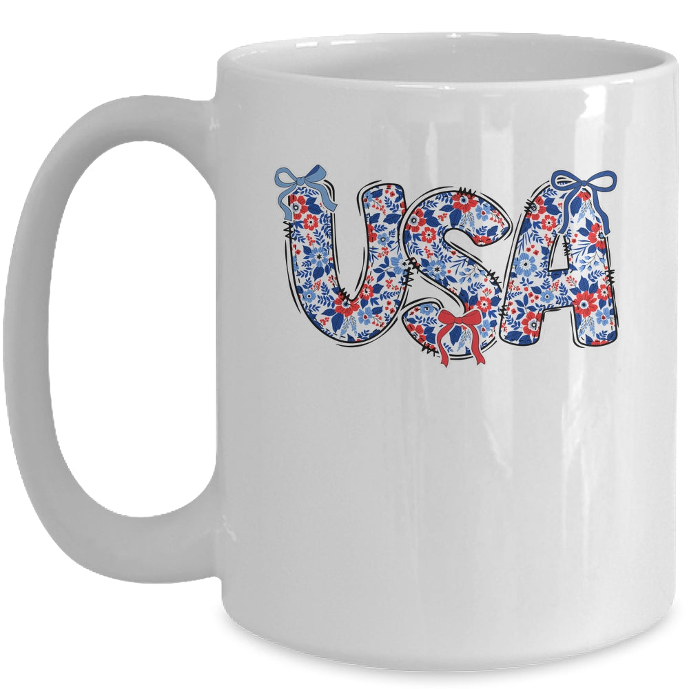 Floral Coquette USA Retro America 4th Of July Patriotic Girl Mug | teecentury