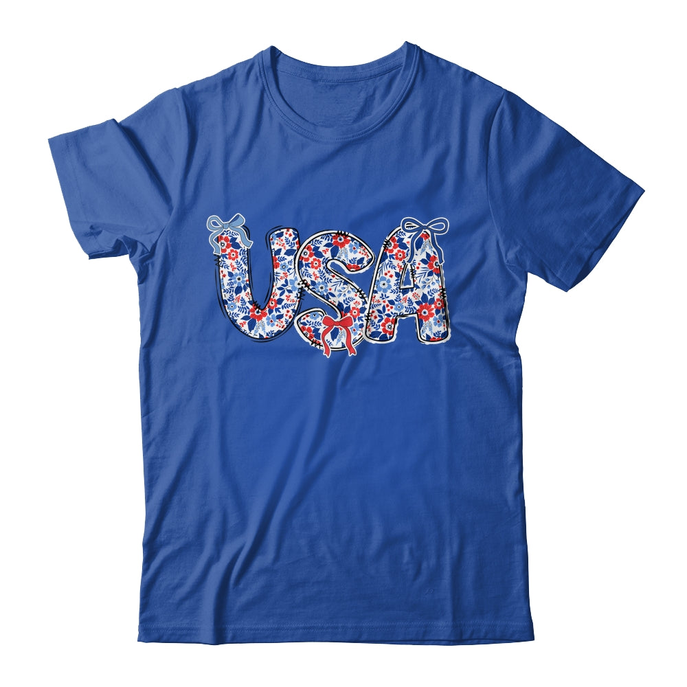Floral Coquette USA Retro America 4th Of July Patriotic Girl Shirt & Tank Top | teecentury