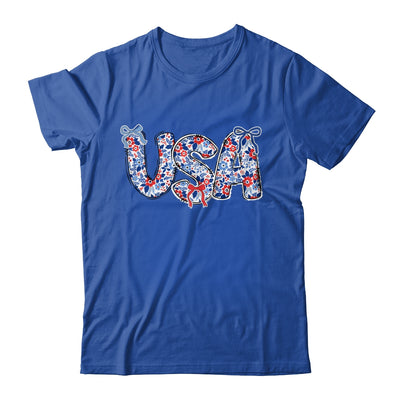 Floral Coquette USA Retro America 4th Of July Patriotic Girl Shirt & Tank Top | teecentury