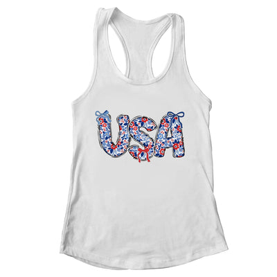 Floral Coquette USA Retro America 4th Of July Patriotic Girl Shirt & Tank Top | teecentury