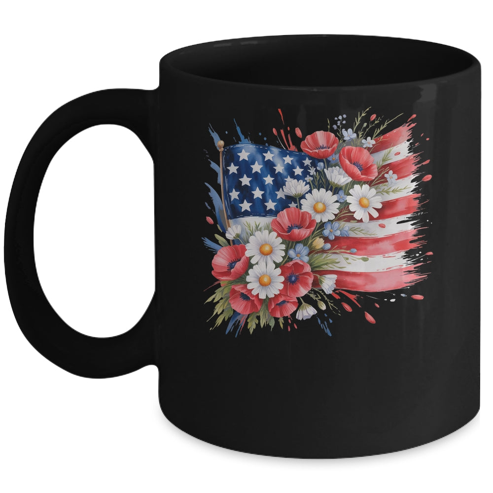 Floral Flag American Flag 4th Of July America Patriotic Mug | teecentury