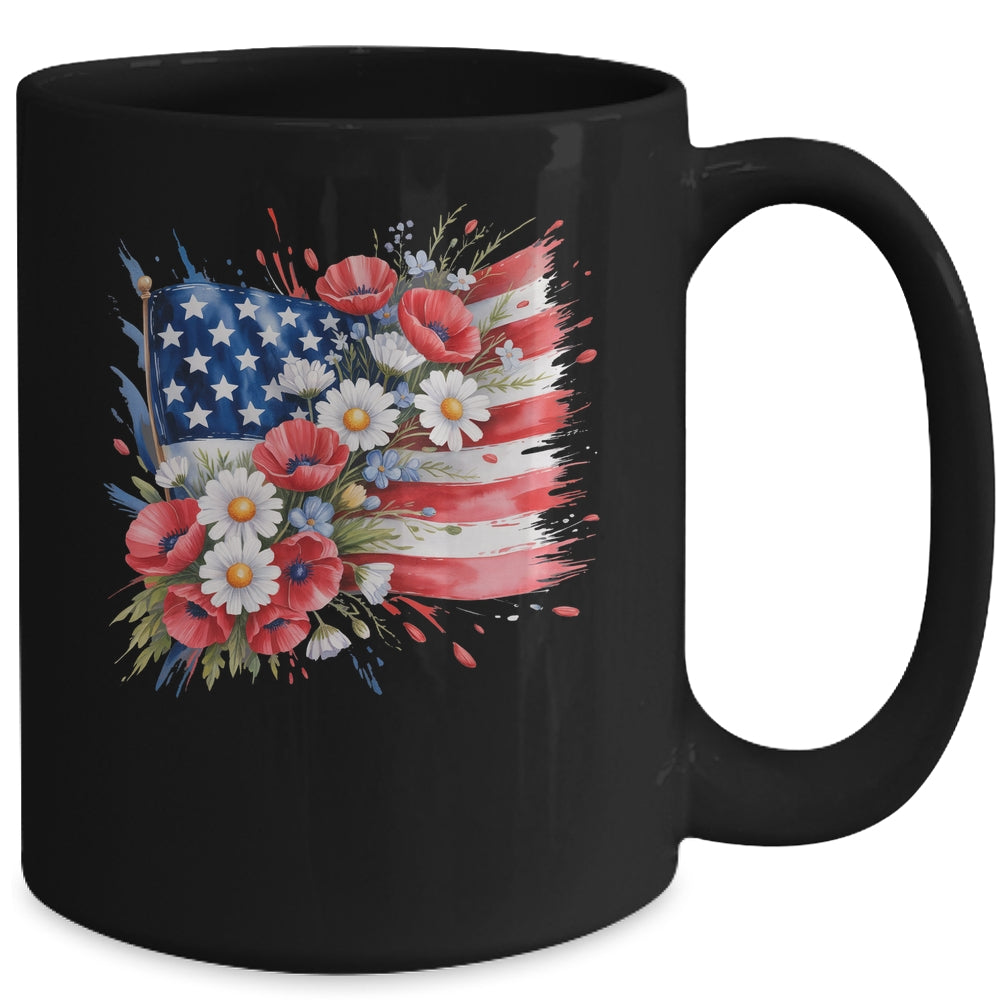 Floral Flag American Flag 4th Of July America Patriotic Mug | teecentury