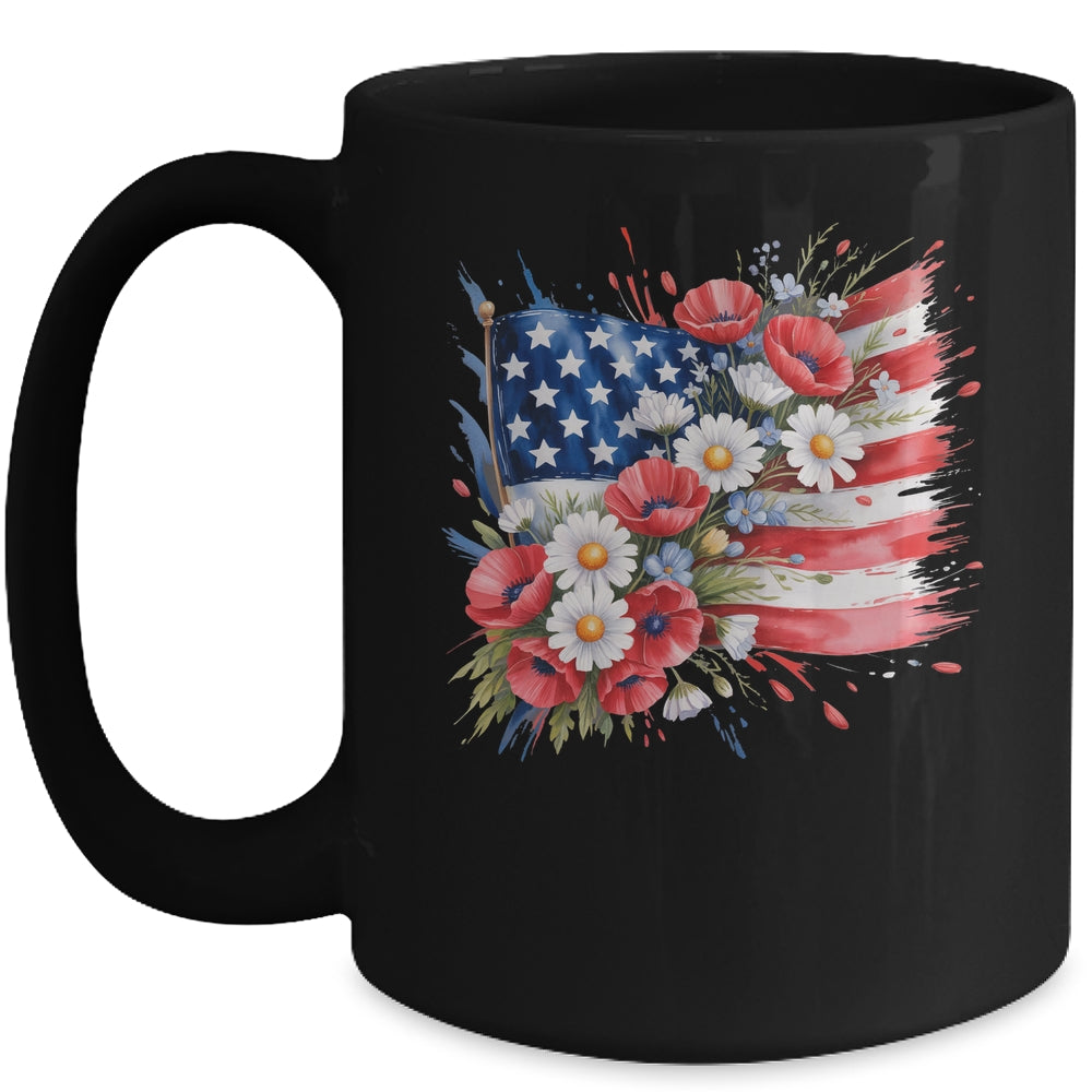 Floral Flag American Flag 4th Of July America Patriotic Mug | teecentury
