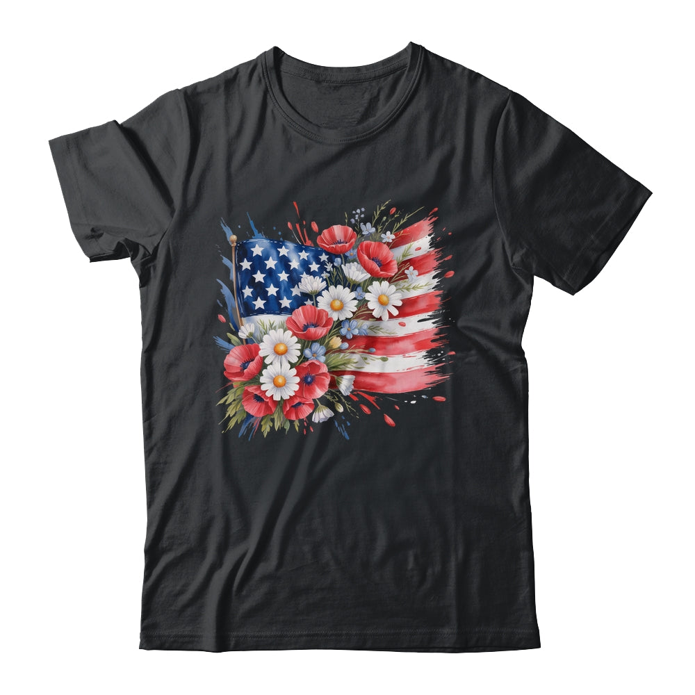 Floral Flag American Flag 4th Of July America Patriotic Shirt & Tank Top | teecentury