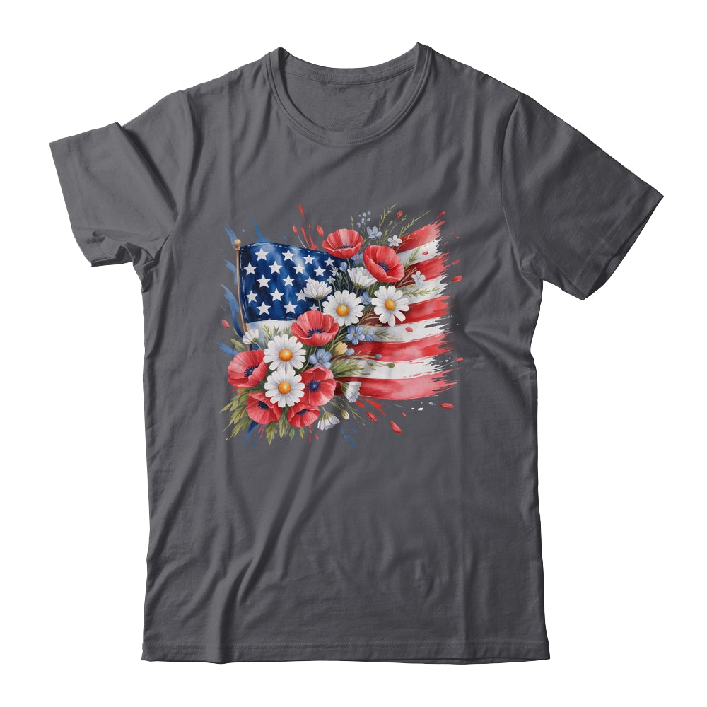 Floral Flag American Flag 4th Of July America Patriotic Shirt & Tank Top | teecentury