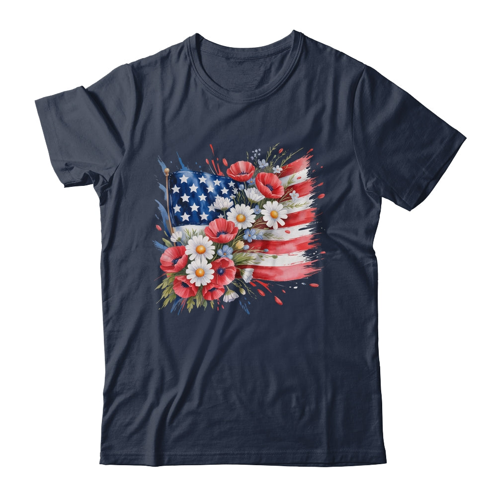 Floral Flag American Flag 4th Of July America Patriotic Shirt & Tank Top | teecentury