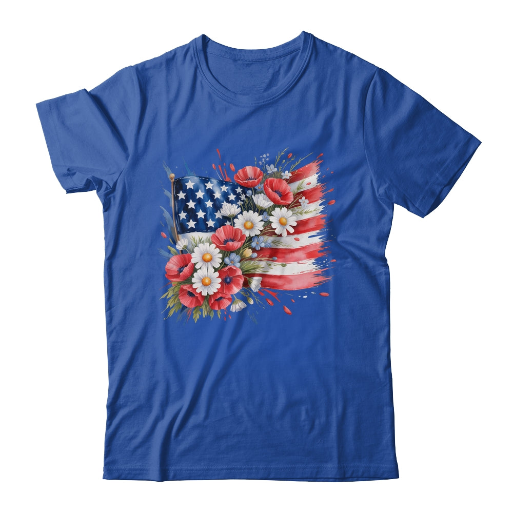Floral Flag American Flag 4th Of July America Patriotic Shirt & Tank Top | teecentury