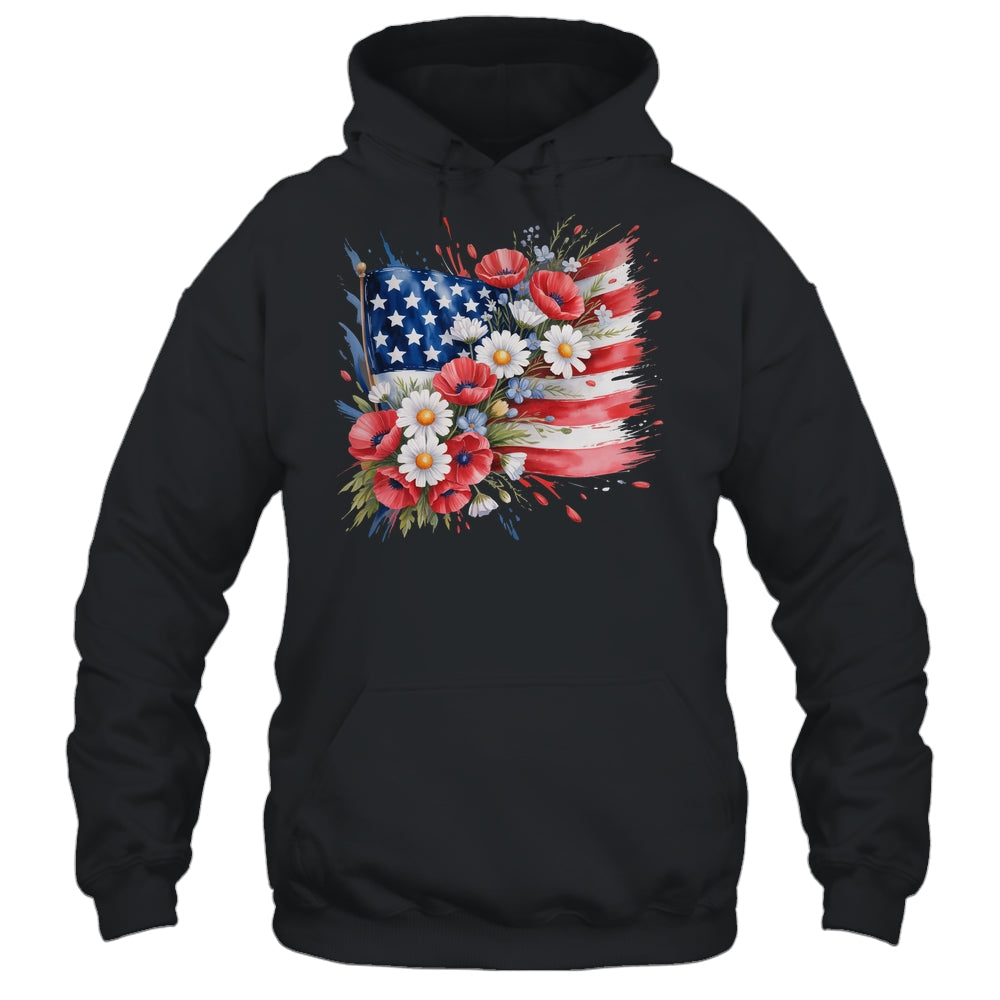 Floral Flag American Flag 4th Of July America Patriotic Shirt & Tank Top | teecentury