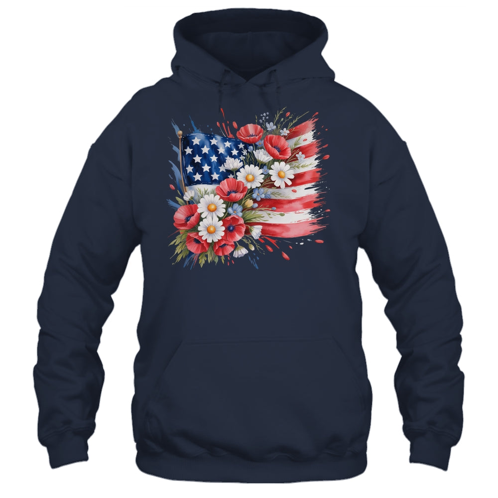 Floral Flag American Flag 4th Of July America Patriotic Shirt & Tank Top | teecentury