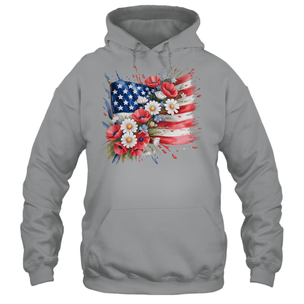 Floral Flag American Flag 4th Of July America Patriotic Shirt & Tank Top | teecentury