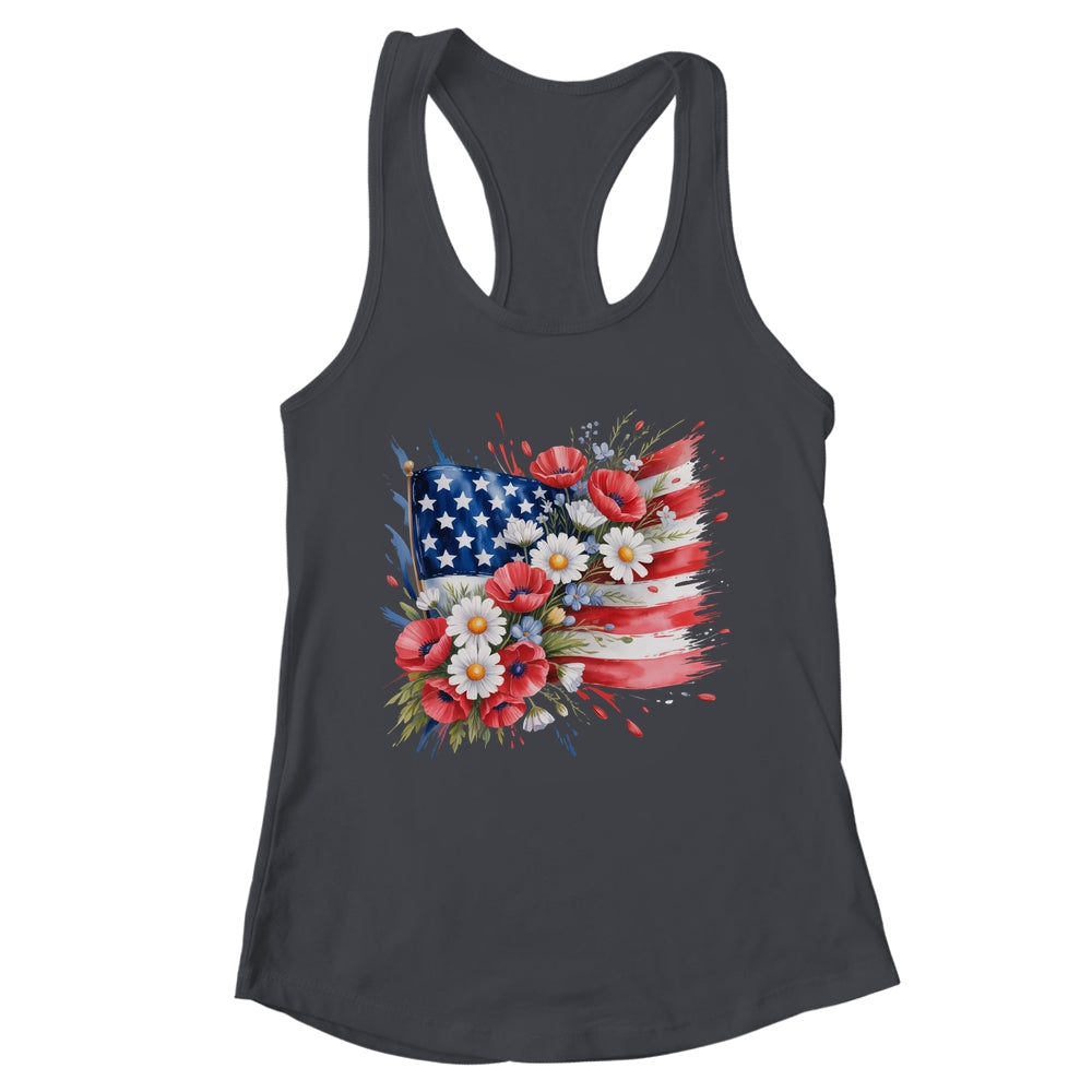 Floral Flag American Flag 4th Of July America Patriotic Shirt & Tank Top | teecentury