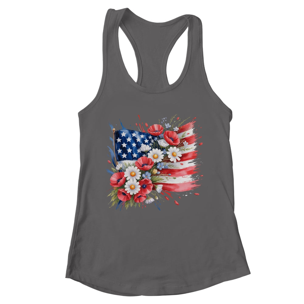 Floral Flag American Flag 4th Of July America Patriotic Shirt & Tank Top | teecentury