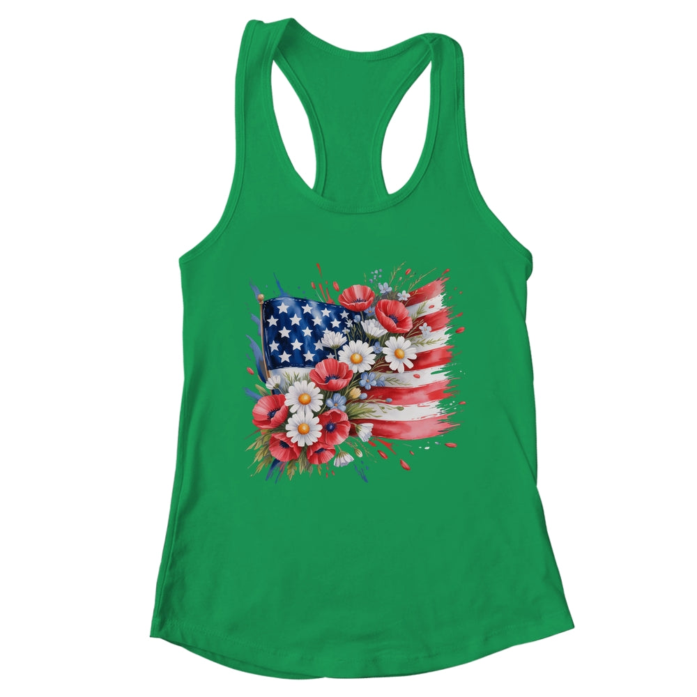 Floral Flag American Flag 4th Of July America Patriotic Shirt & Tank Top | teecentury