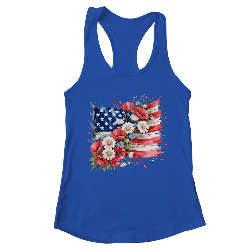 Floral Flag American Flag 4th Of July America Patriotic Shirt & Tank Top | teecentury