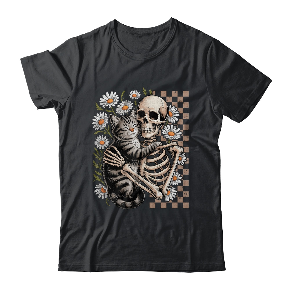 Floral Skeleton Hugging Cat Halloween Cat Lover For Mom Dad Shirt & Sweatshirt | teecentury