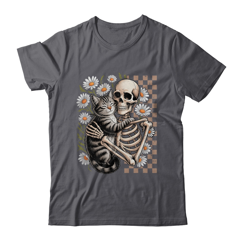 Floral Skeleton Hugging Cat Halloween Cat Lover For Mom Dad Shirt & Sweatshirt | teecentury