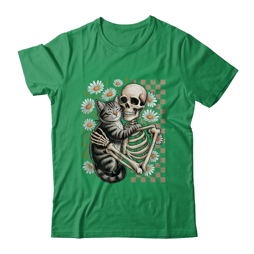 Floral Skeleton Hugging Cat Halloween Cat Lover For Mom Dad Shirt & Sweatshirt | teecentury